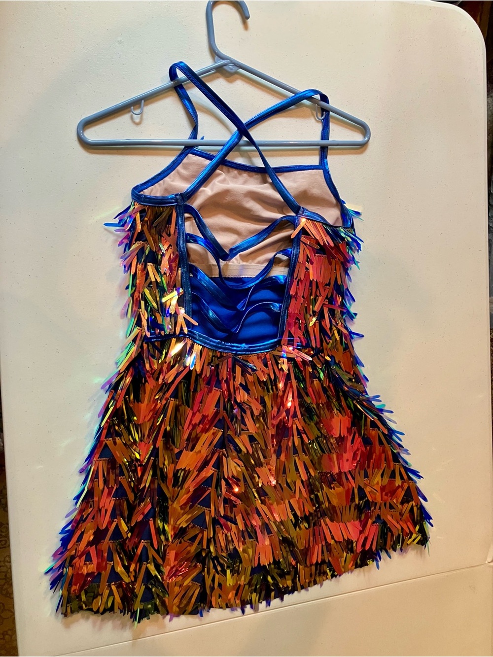 Weissman Iridescent Sequin Fringe Dance Costume Dress Blue Leotard AS
